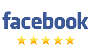 A picture of the facebook logo with five stars.