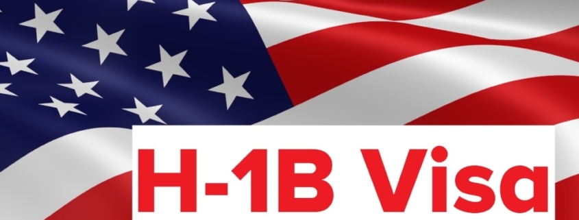 A picture of the american flag with the words h-1 b visa written in front.