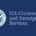 A blue and white logo of the u. S. Citizenship and immigration services